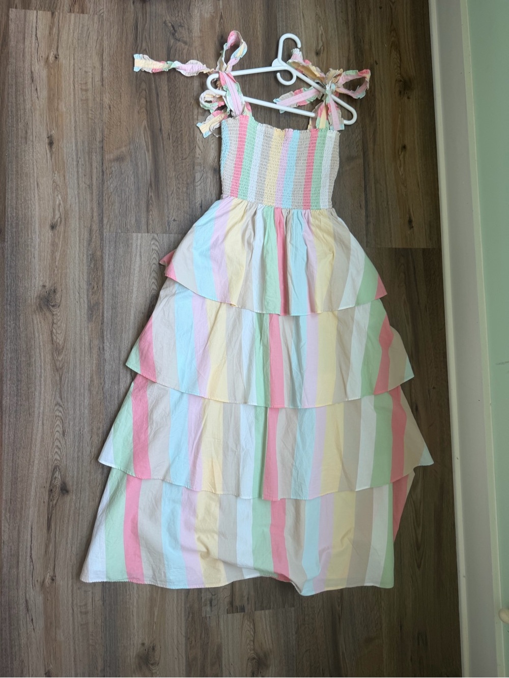 crown & ivy Girls Tiered Maxi Sundress - Pink, Yellow, Mint & Cream
